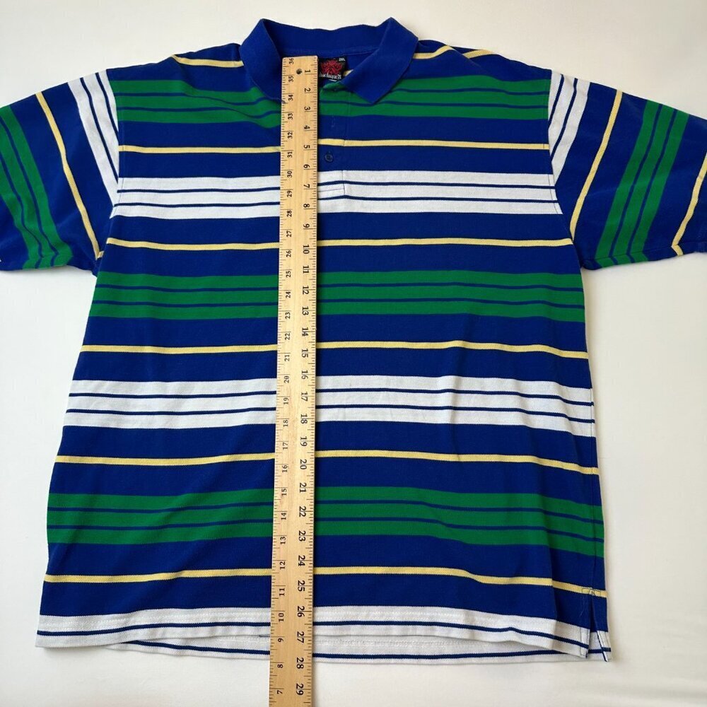 Black Lacquer Polo Shirt Mens 2XL Blue Green Yellow Striped Short Sleeve Casual - Picture 7 of 10